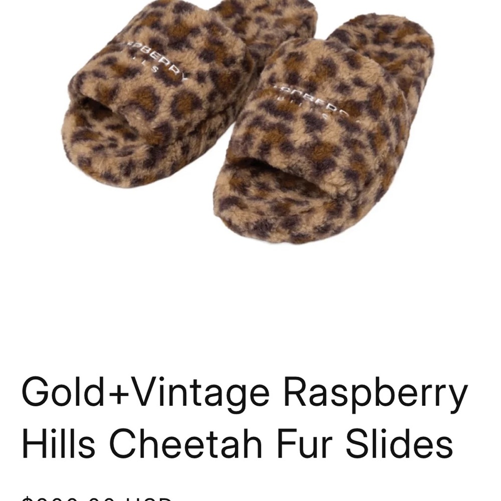Gold+Vintage Raspberry Hills Cheetah Fur Slides - Picture 5 of 6